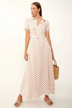 13065 Off-Whit Polka Dot Unlined Maxi Dress