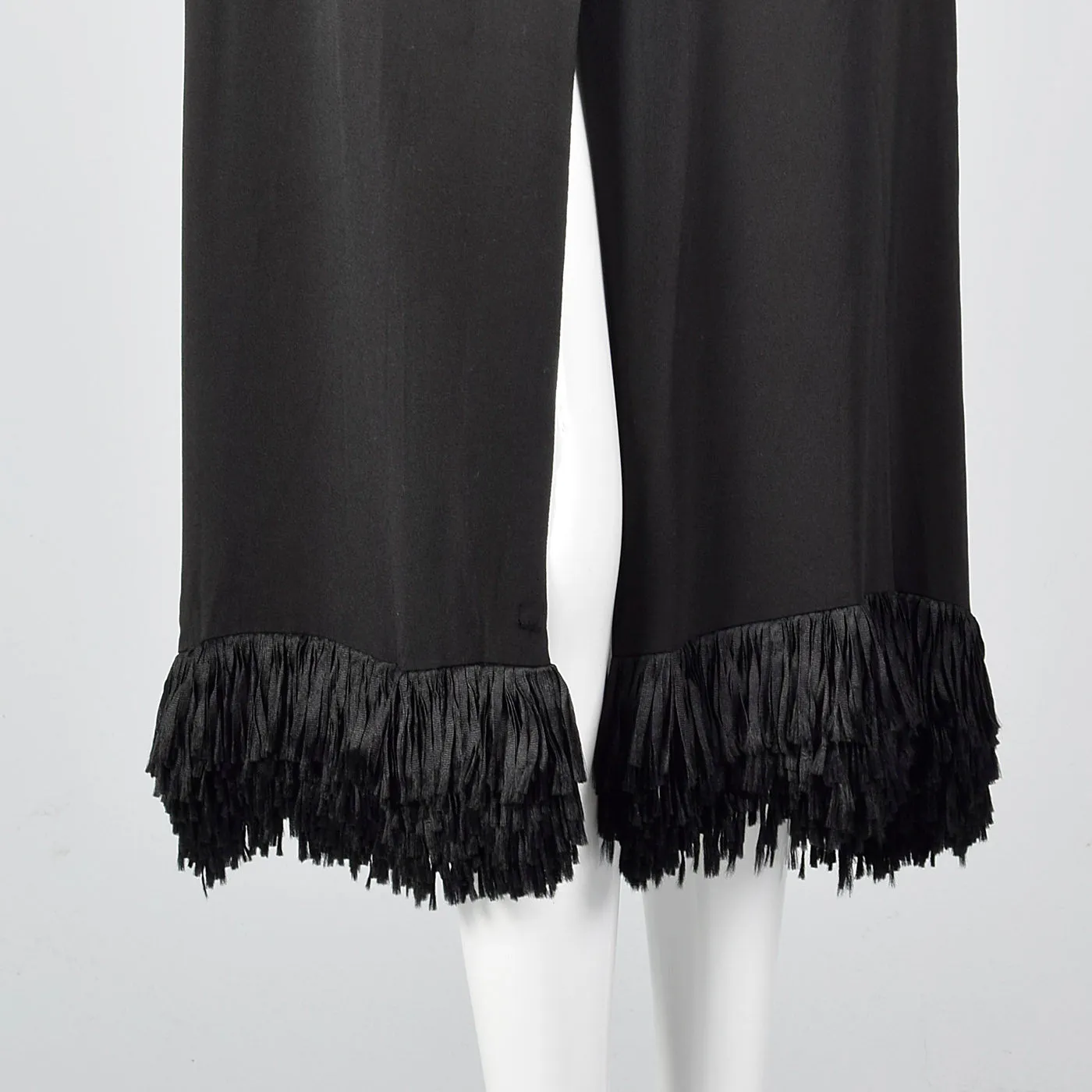 1920s Black Silk Flapper Coat with Fringe Trim