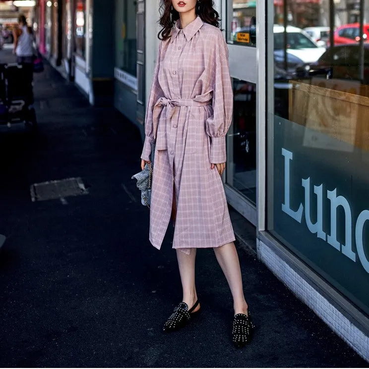 8GIRLS TIE WAIST MIDI SHIRT DRESS IN CHECK