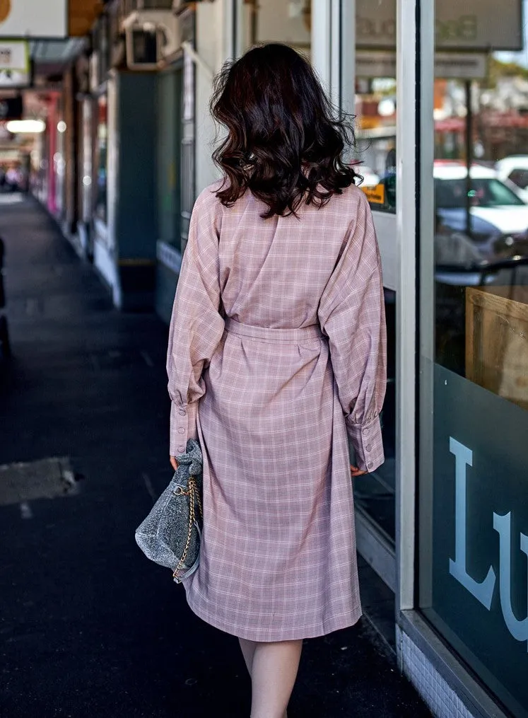 8GIRLS TIE WAIST MIDI SHIRT DRESS IN CHECK