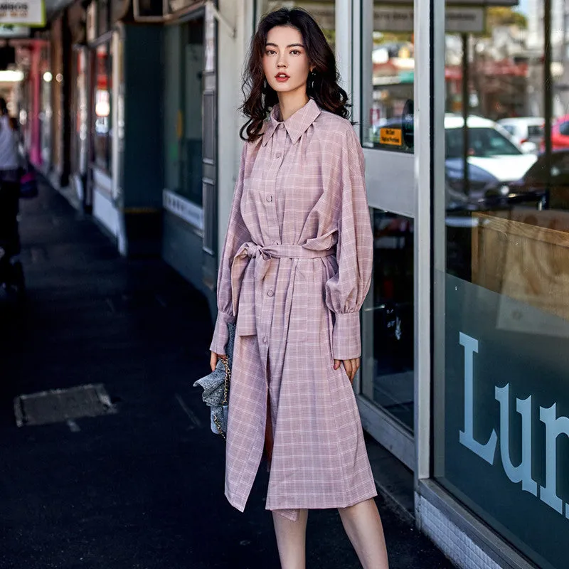 8GIRLS TIE WAIST MIDI SHIRT DRESS IN CHECK