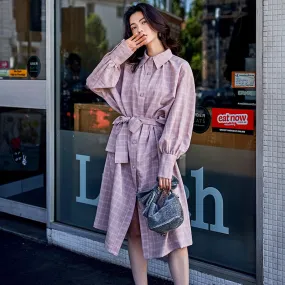 8GIRLS TIE WAIST MIDI SHIRT DRESS IN CHECK