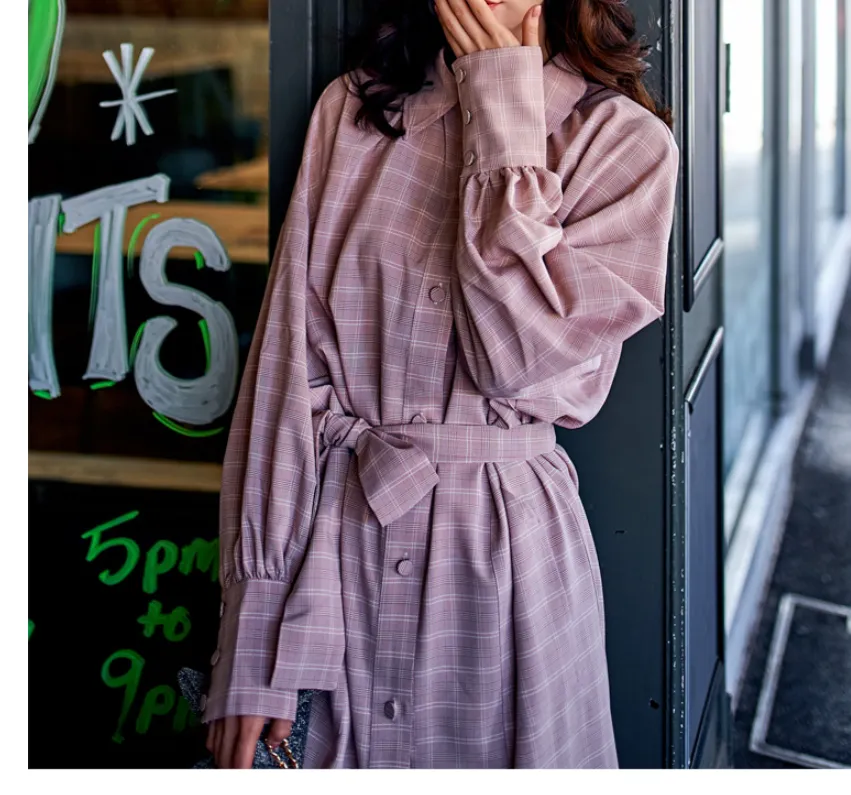 8GIRLS TIE WAIST MIDI SHIRT DRESS IN CHECK