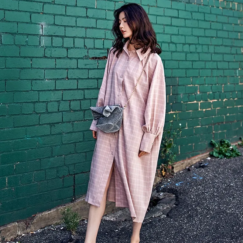 8GIRLS TIE WAIST MIDI SHIRT DRESS IN CHECK