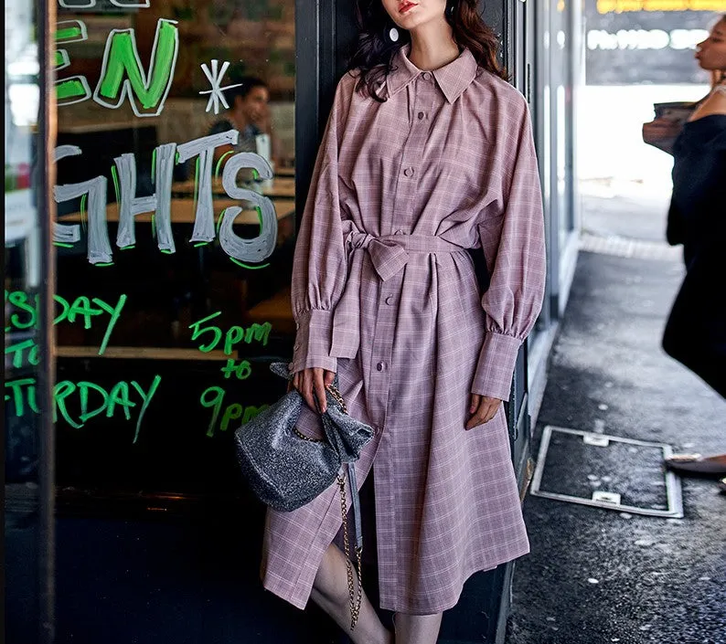 8GIRLS TIE WAIST MIDI SHIRT DRESS IN CHECK