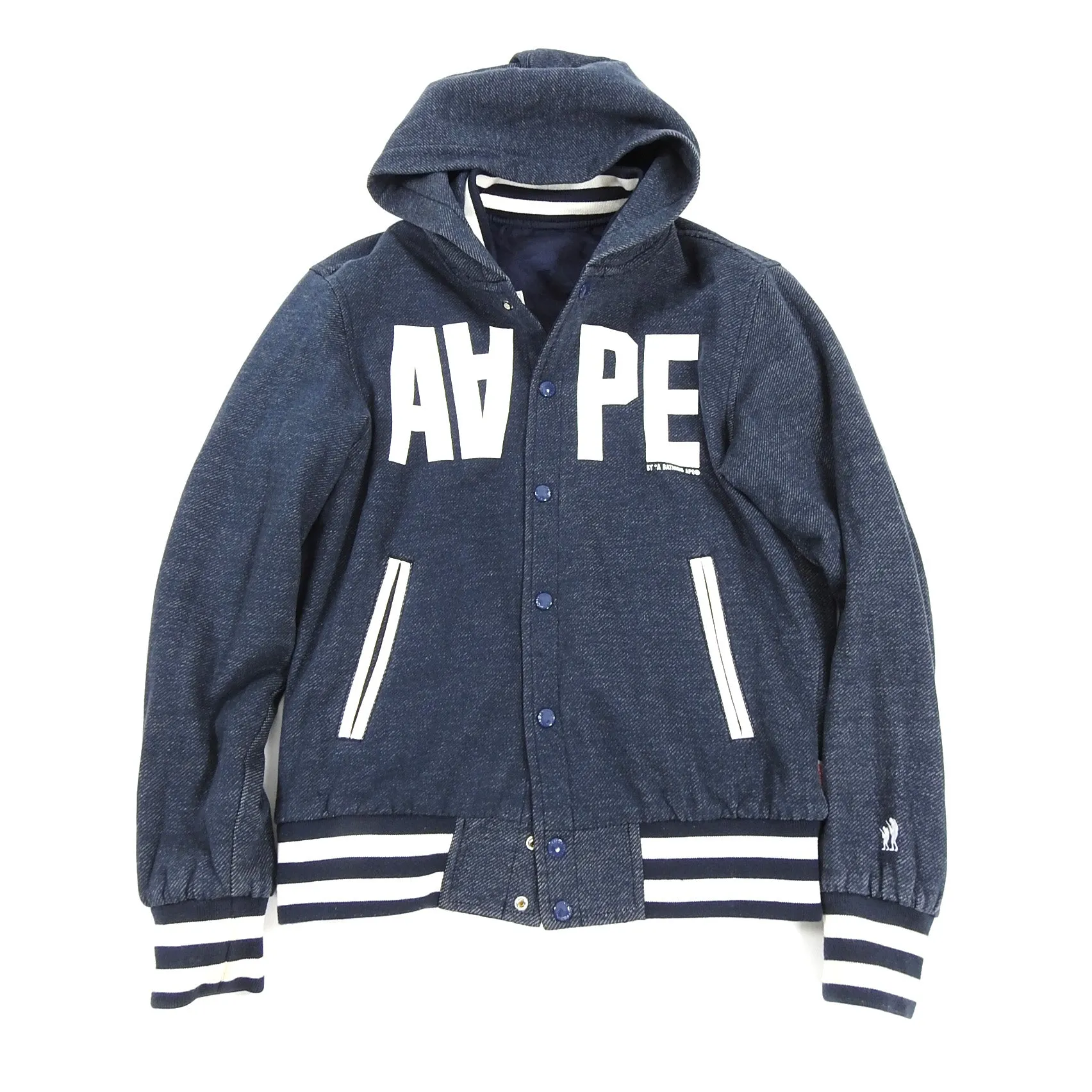 A Bathing Ape Reversible Blue Camo Hooded Bomber Jacket - M
