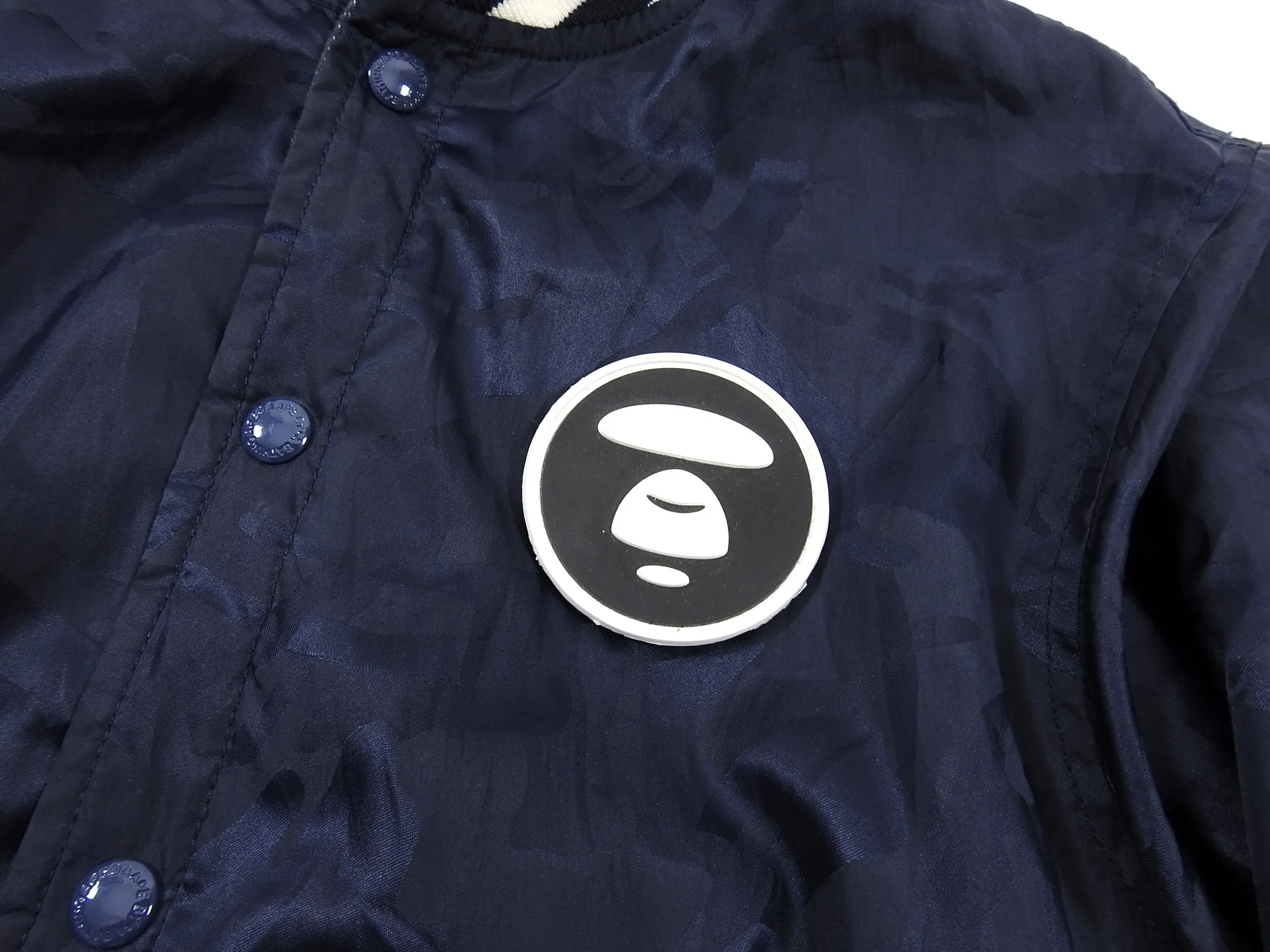 A Bathing Ape Reversible Blue Camo Hooded Bomber Jacket - M