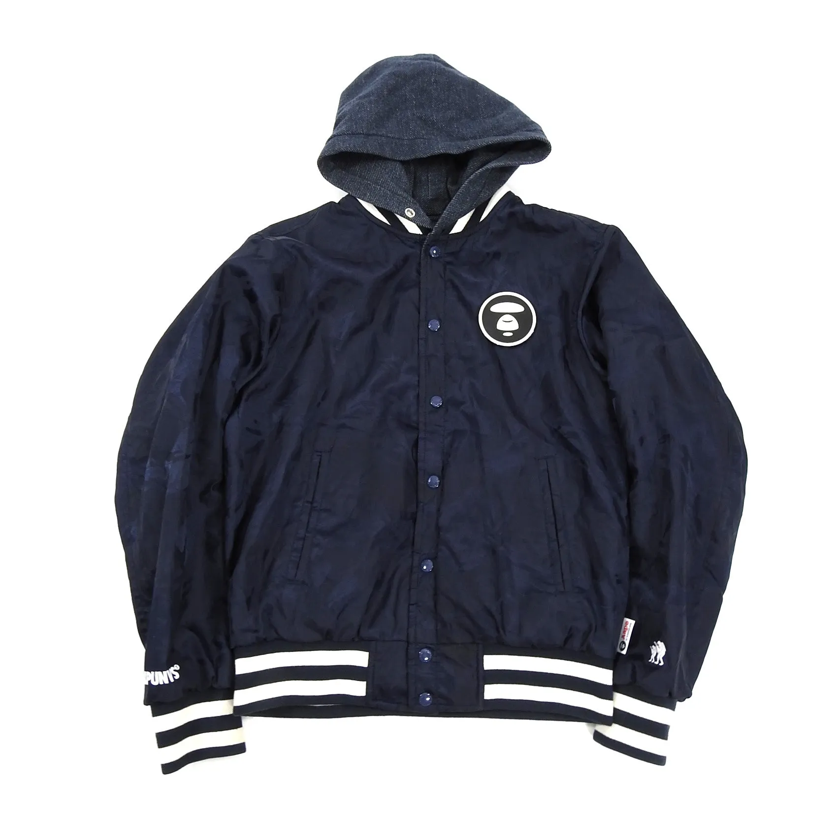 A Bathing Ape Reversible Blue Camo Hooded Bomber Jacket - M