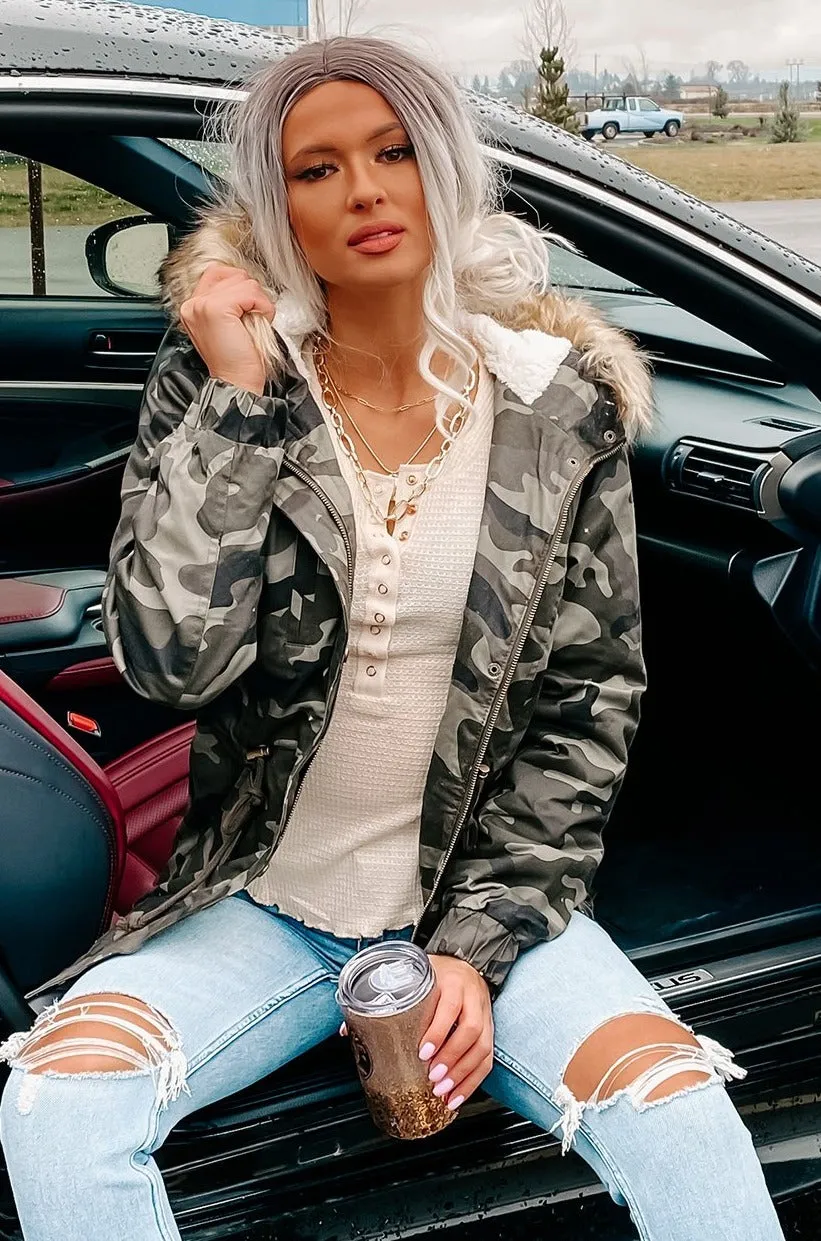 Arctic Adventure Fur Trimmed Camo Coat (Olive)