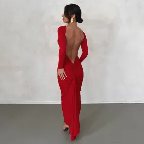 Backless Long Sleeve Maxi Dress