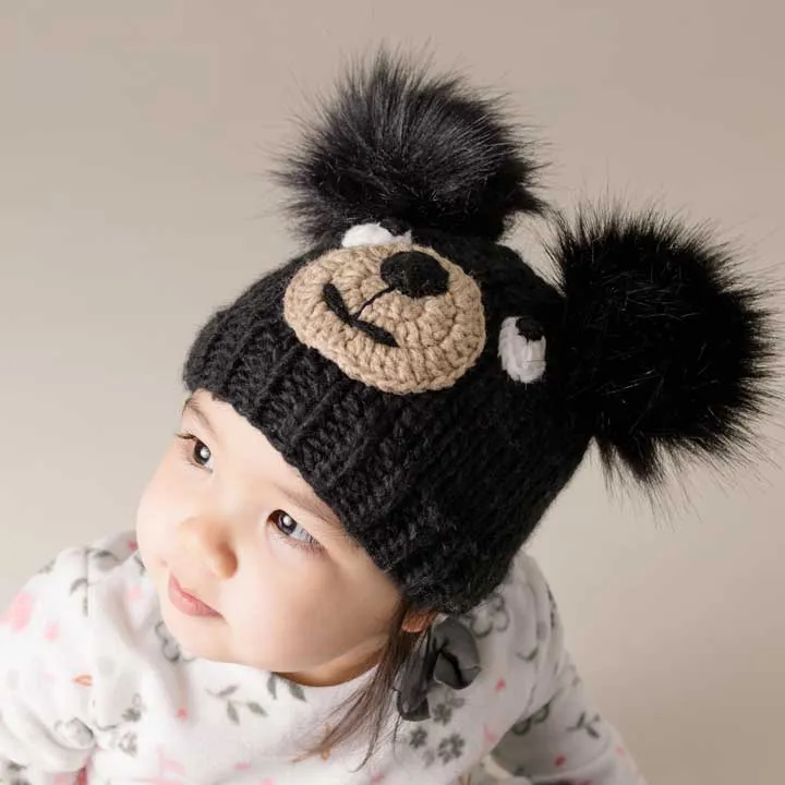 Black Bear Knit Beanie Hat Baby & Kids