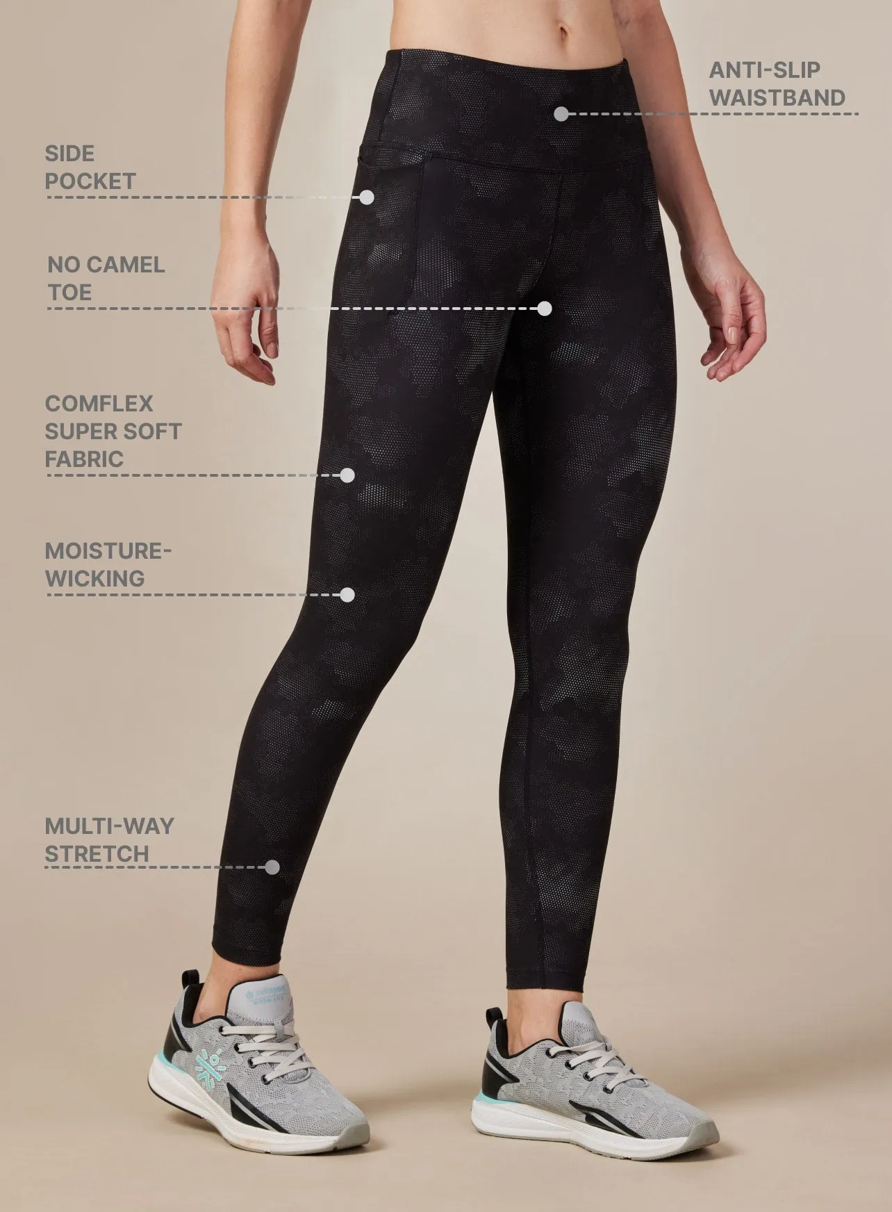 Black Printed Performance Tights