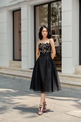 Black tule lace camisole dress-BERTHE