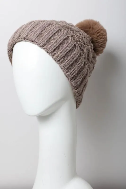Cable Knit Pom Pom Beanie Hat in Multiple Colors