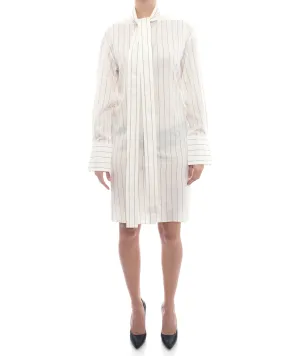 Celine Off White Cotton Pinstripe Shirt Dress - M