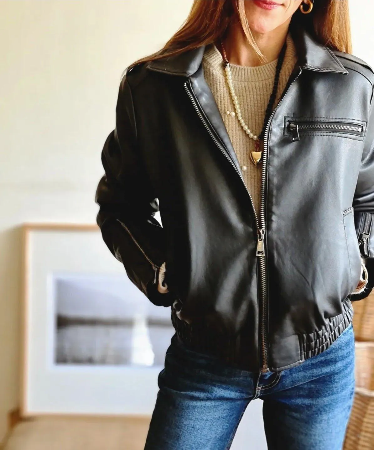 Chaqueta Eco Cuero Café Oscuro.