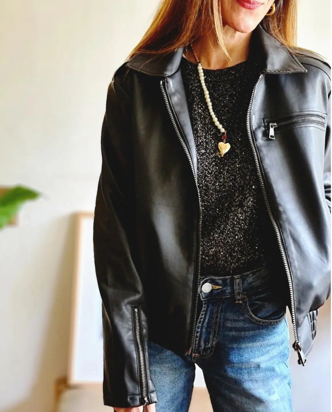 Chaqueta Eco Cuero Café Oscuro.