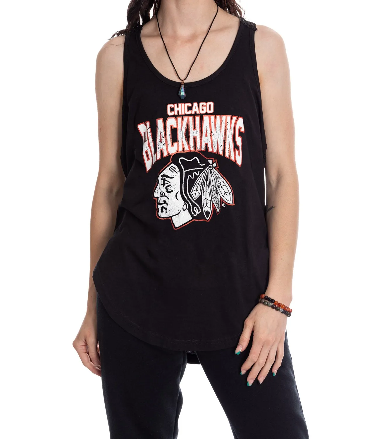 Chicago Blackhawks Ladies "Distressed" Lace Flowy Tank Top