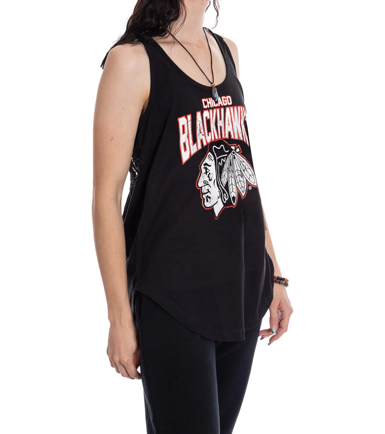 Chicago Blackhawks Ladies "Distressed" Lace Flowy Tank Top