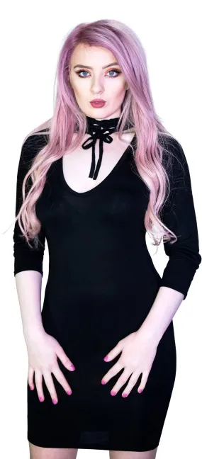Choker Bodycon Dress in Black with Adjustable Neck Design