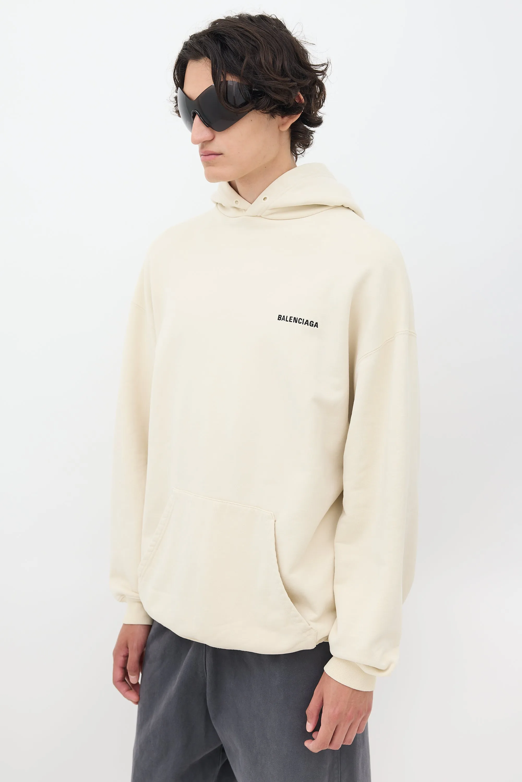 Cream Embroidered Logo Pullover Hoodie