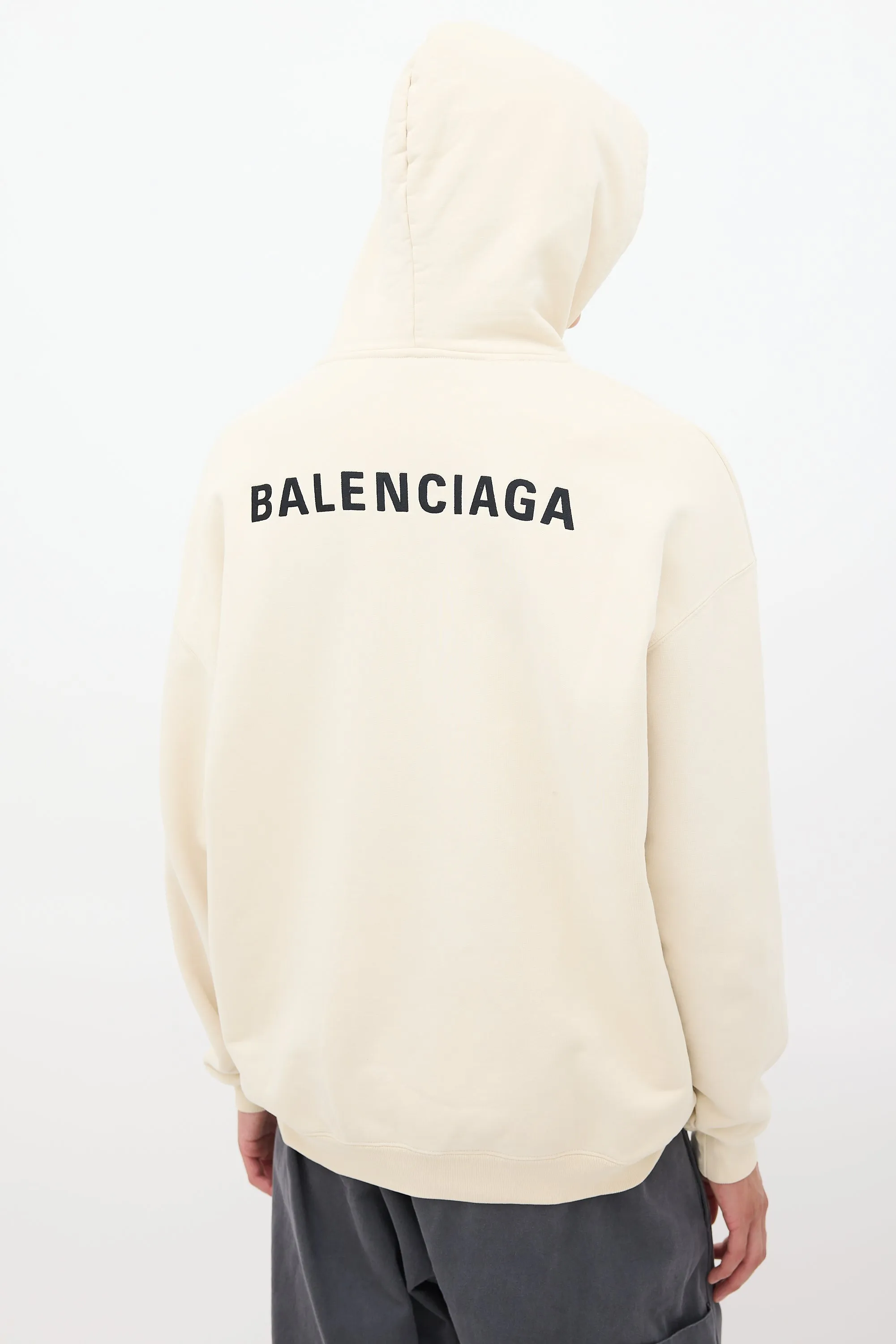 Cream Embroidered Logo Pullover Hoodie