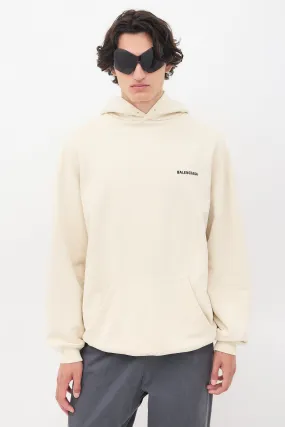 Cream Embroidered Logo Pullover Hoodie