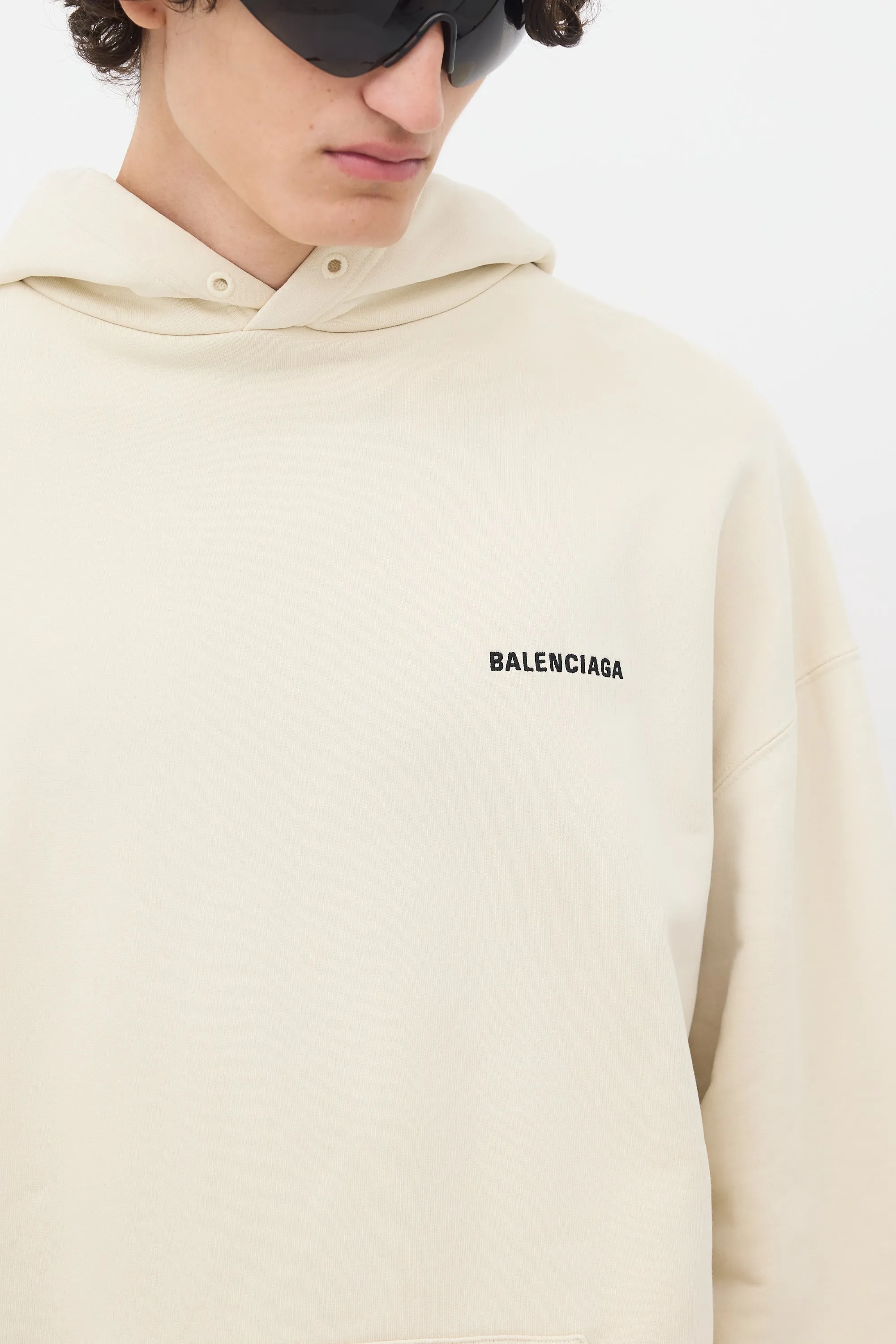 Cream Embroidered Logo Pullover Hoodie