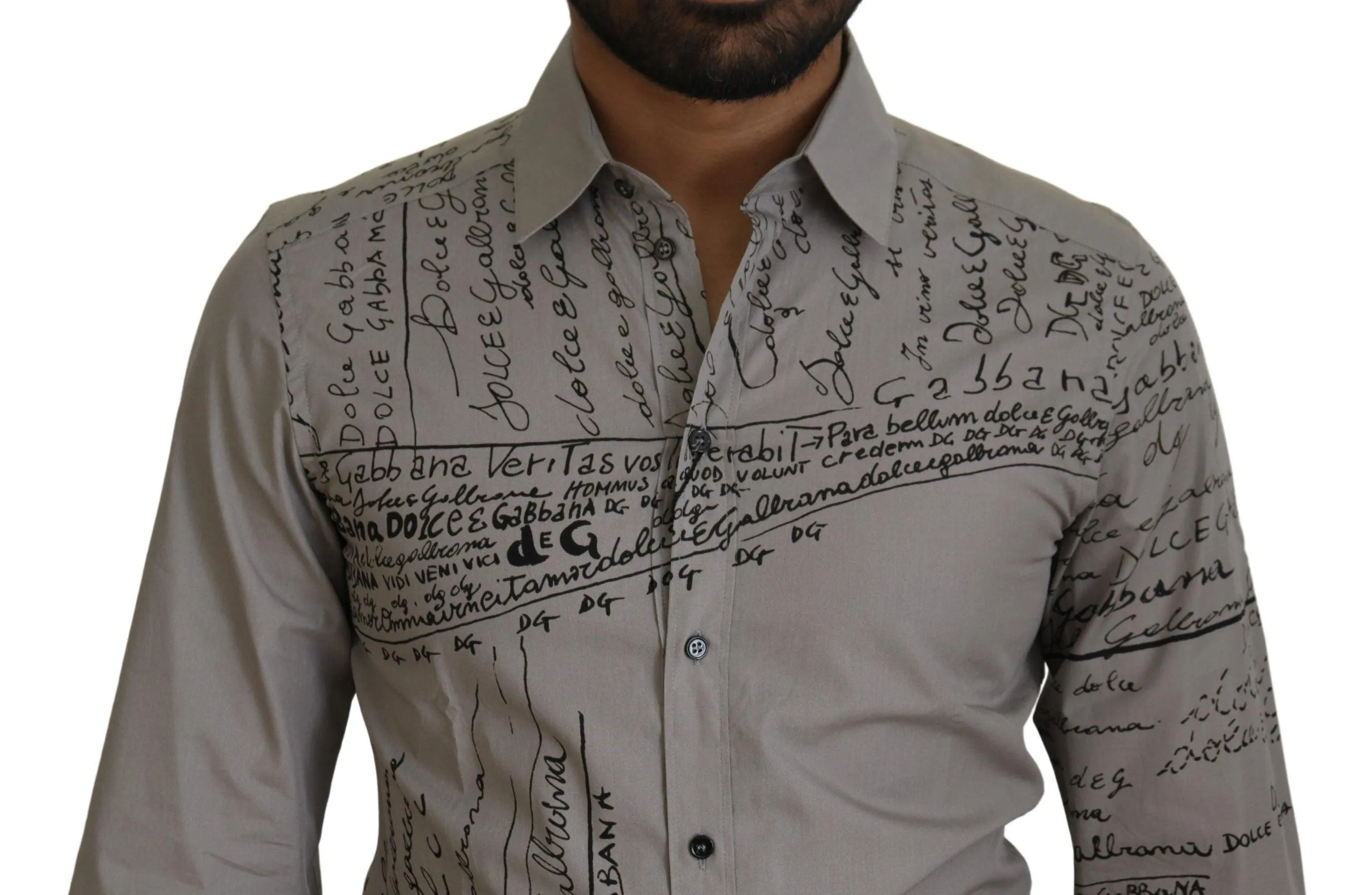Dolce & Gabbana Gray Printed Cotton Slim Shirt