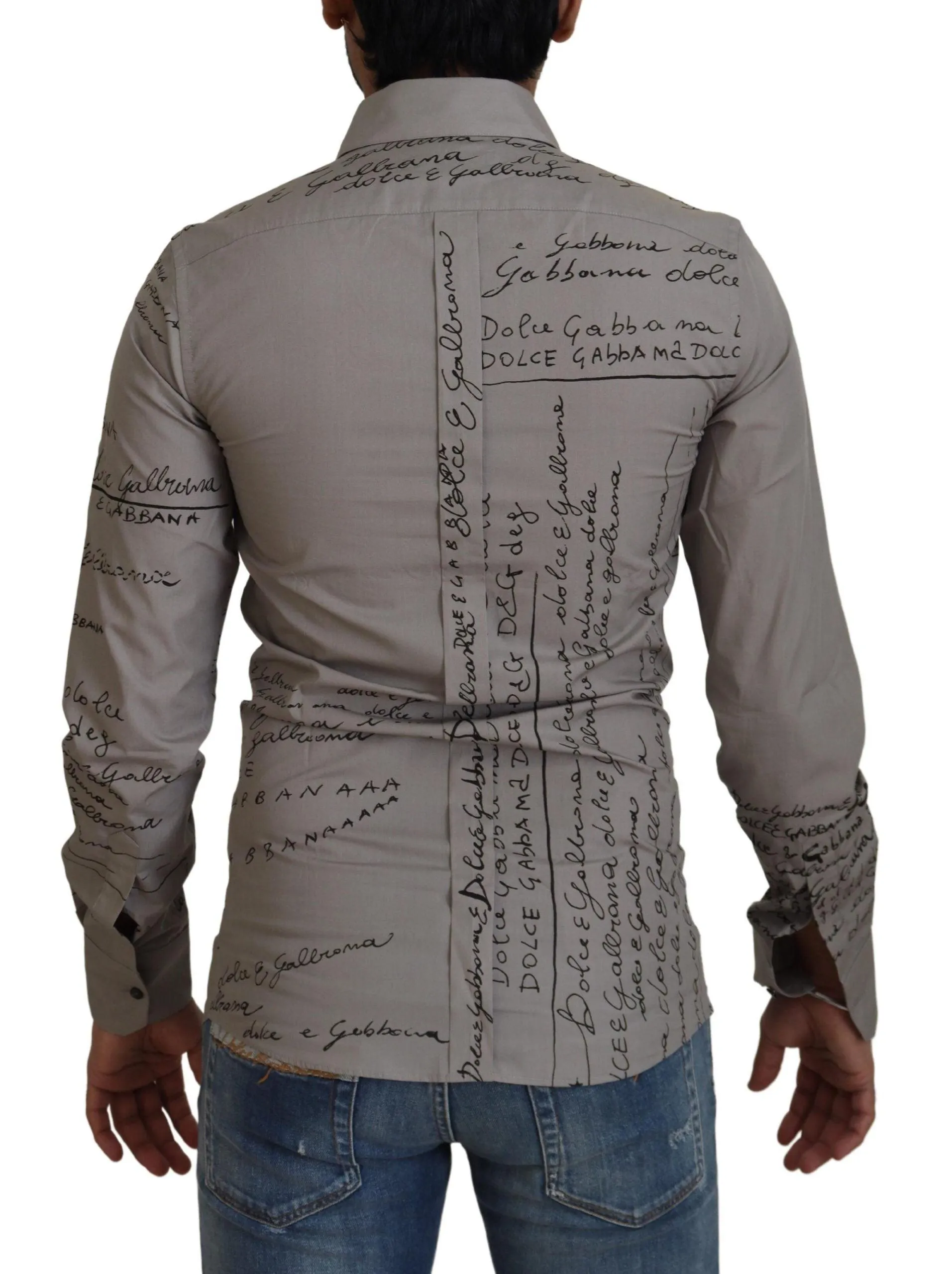 Dolce & Gabbana Gray Printed Cotton Slim Shirt