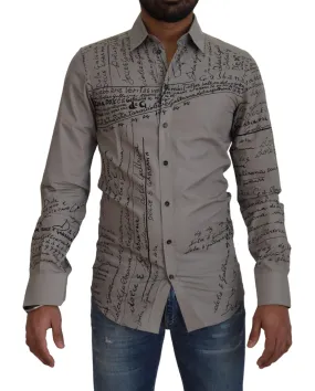 Dolce & Gabbana Gray Printed Cotton Slim Shirt