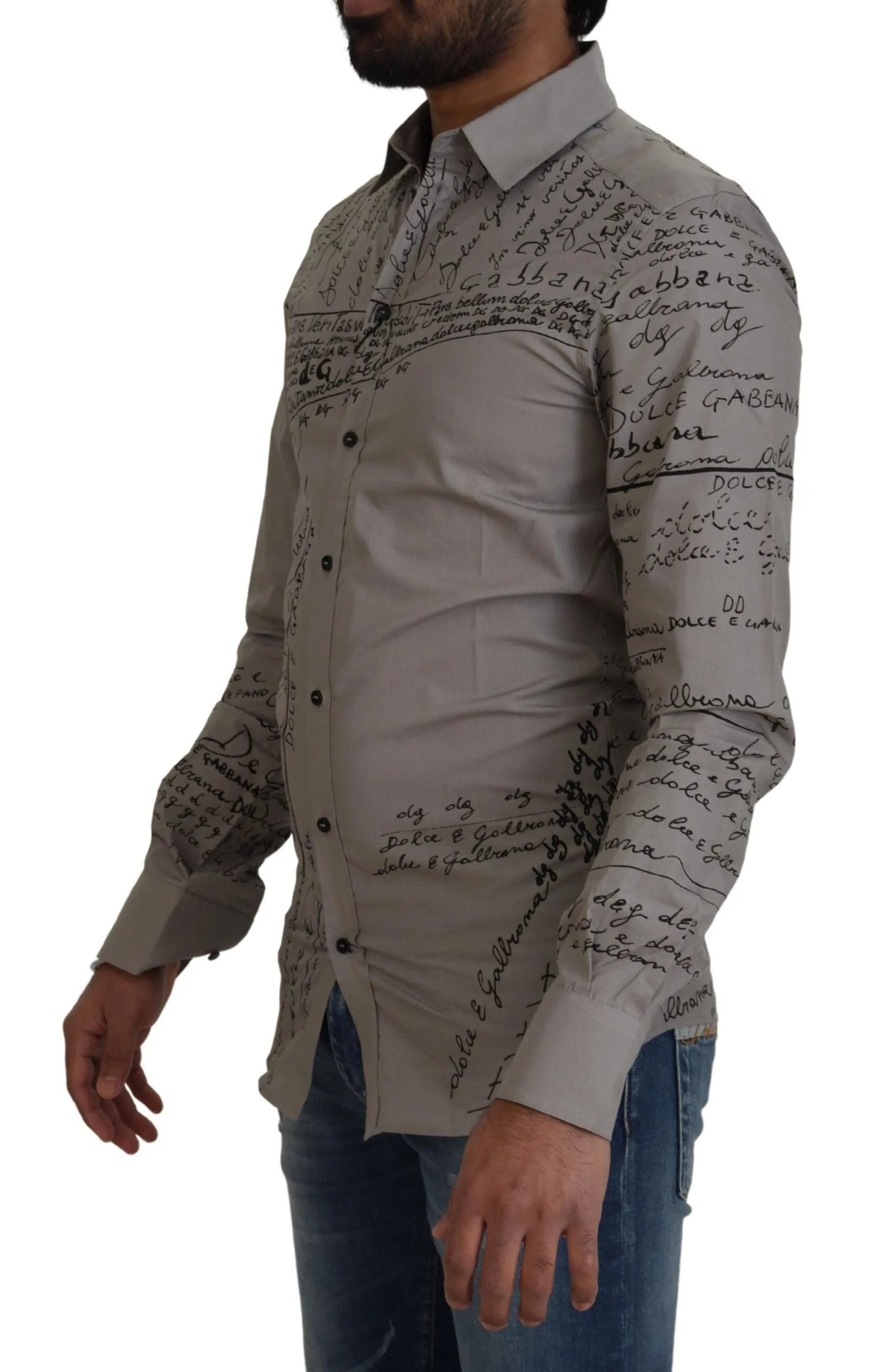 Dolce & Gabbana Gray Printed Cotton Slim Shirt