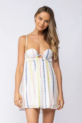 Drew White Embroidered Babydoll Cami Mini Dress