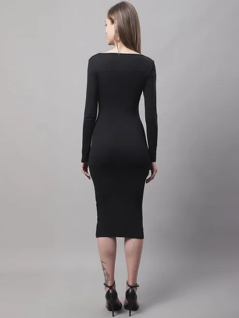 Elegant Black Knee-Length Bodycon Dress