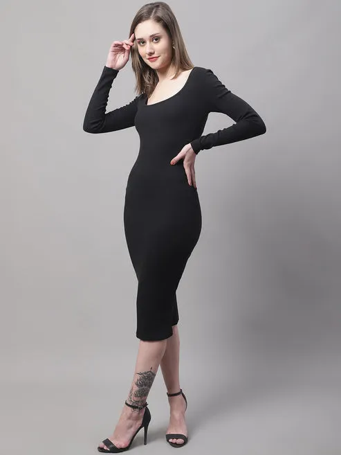 Elegant Black Knee-Length Bodycon Dress