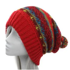 Fair Trade Long Slouchy Colourful Fleece Lined Beanie Bobble Hat (Si-13)