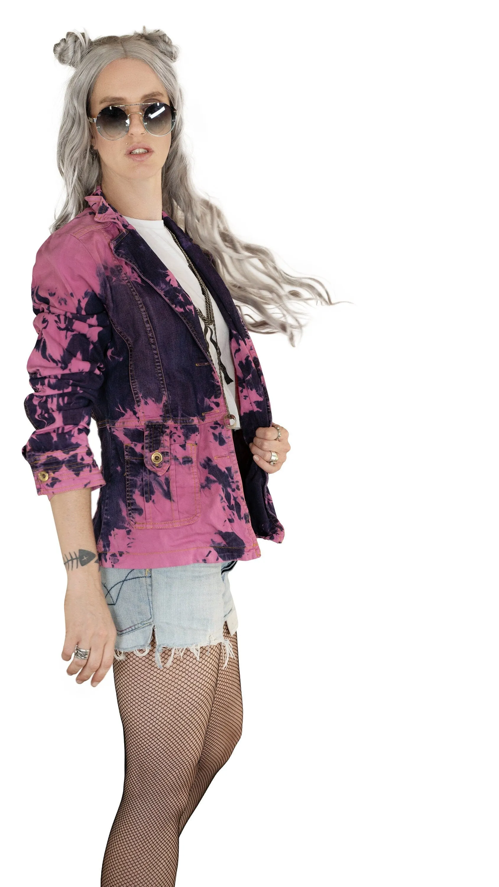flamingo pink denim blazer jacket | Size M