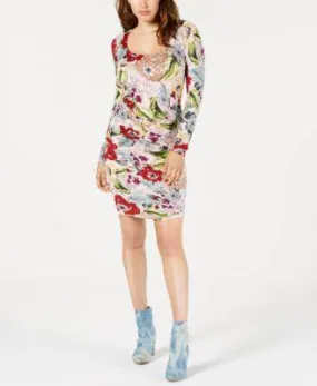 GUESS Cierra Floral-Print Bodycon Dr Garden Fever Print Rose Dust XS