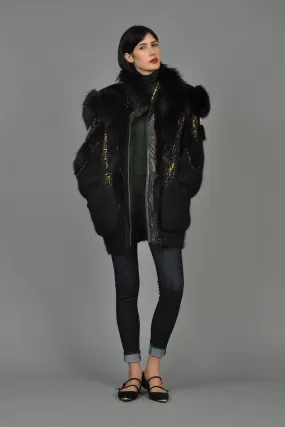 Hand-Painted Mohair Coat w/Leather   Fur Trim