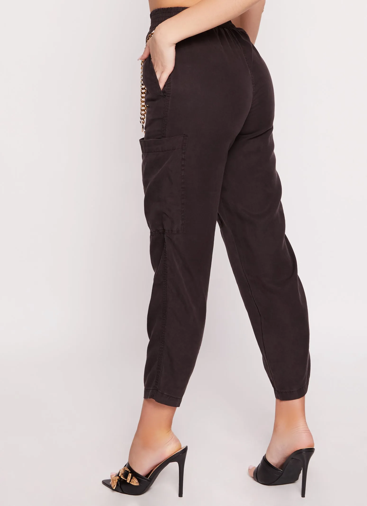 High Waist Pull On Cargo Pants