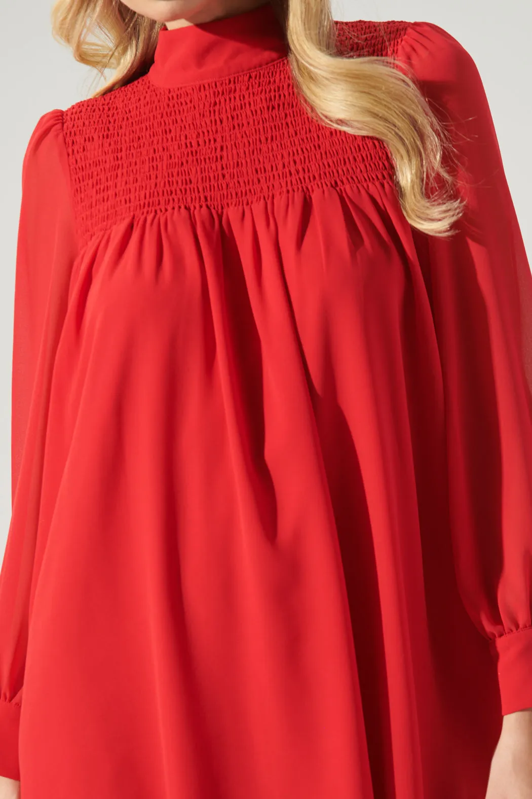 Kam Mock Neck Babydoll Dress