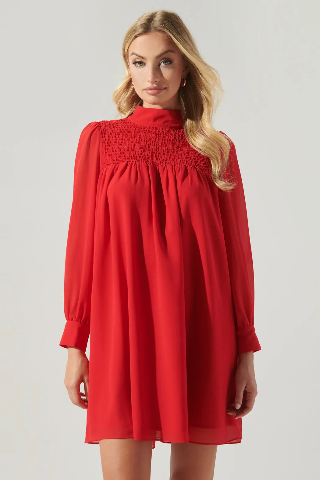 Kam Mock Neck Babydoll Dress