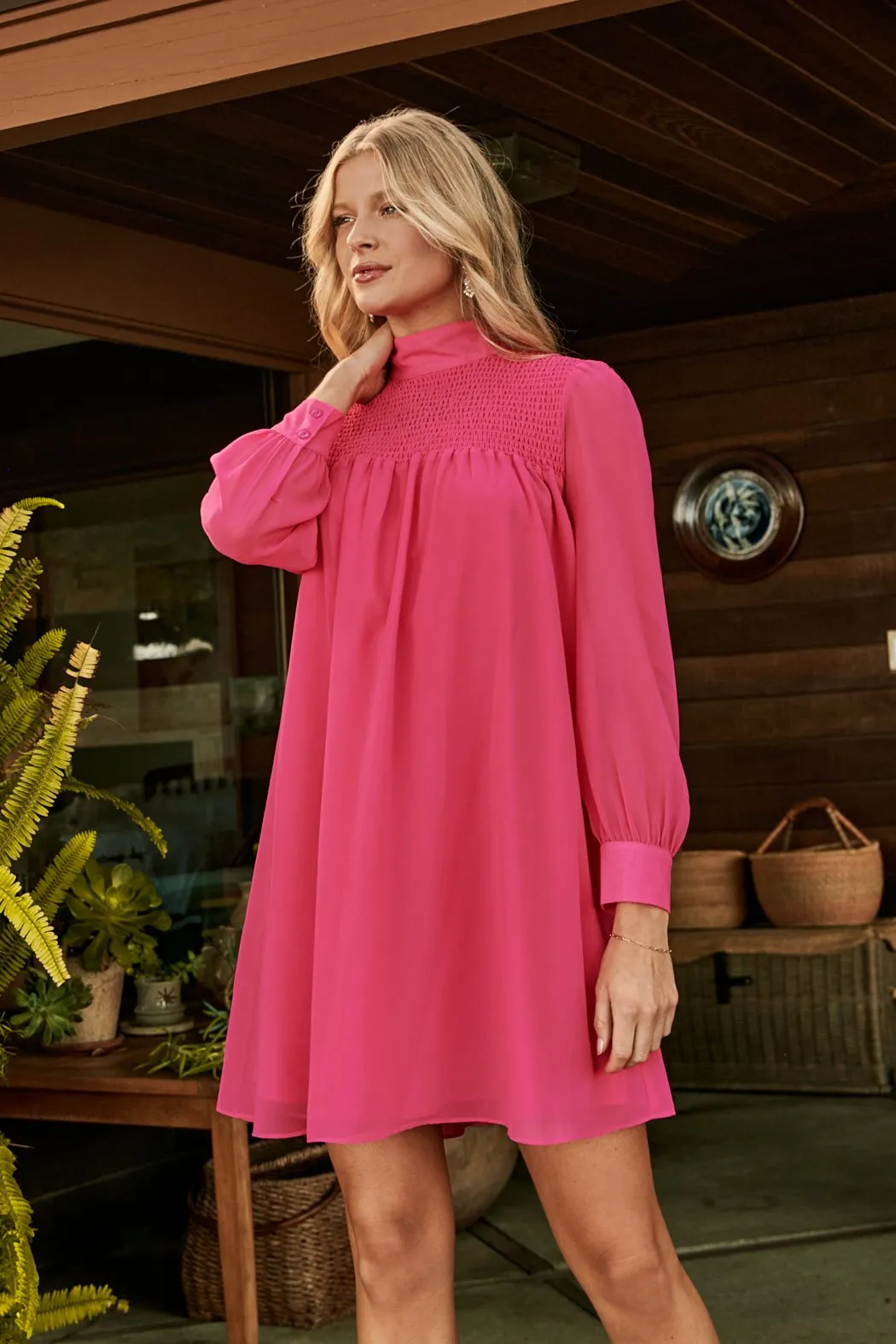 Kam Mock Neck Babydoll Dress