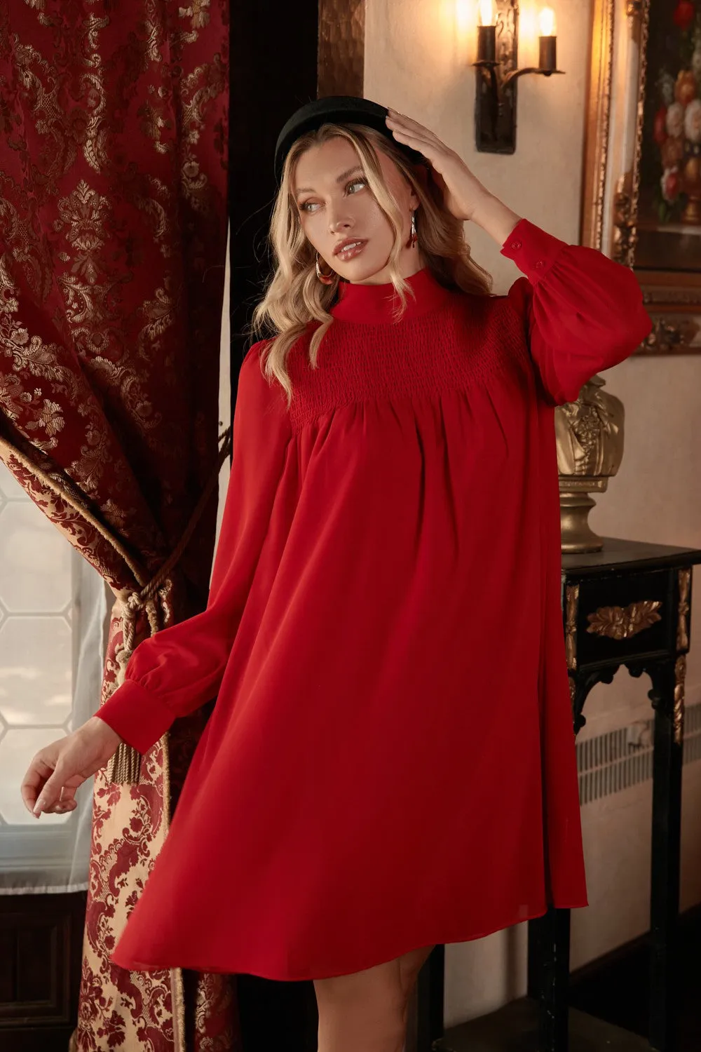 Kam Mock Neck Babydoll Dress