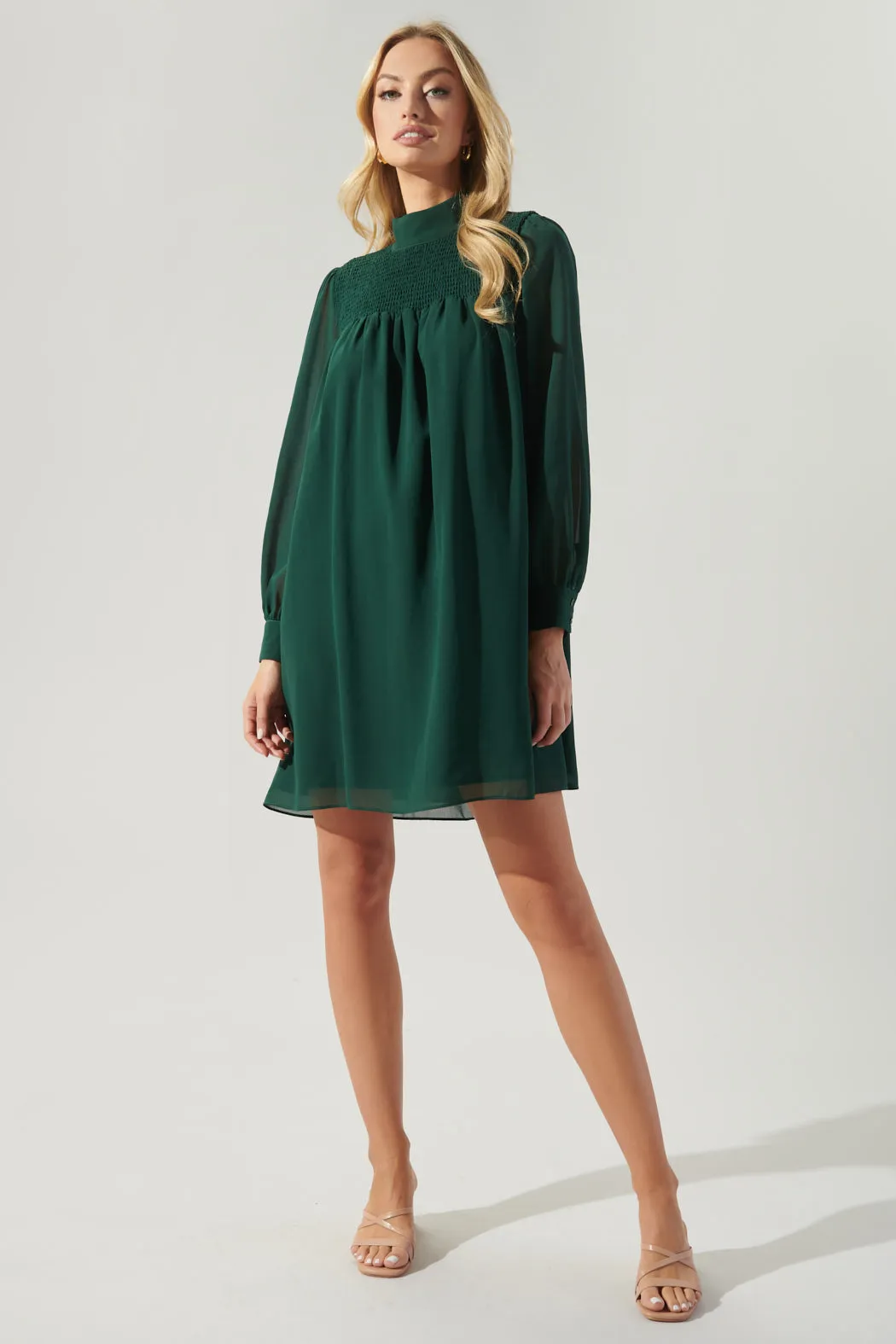Kam Mock Neck Babydoll Dress