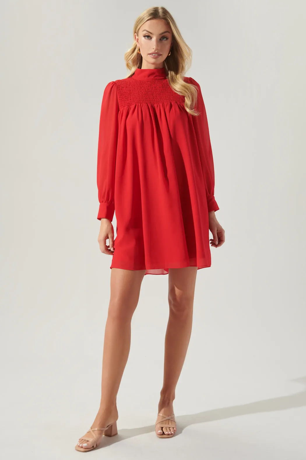 Kam Mock Neck Babydoll Dress
