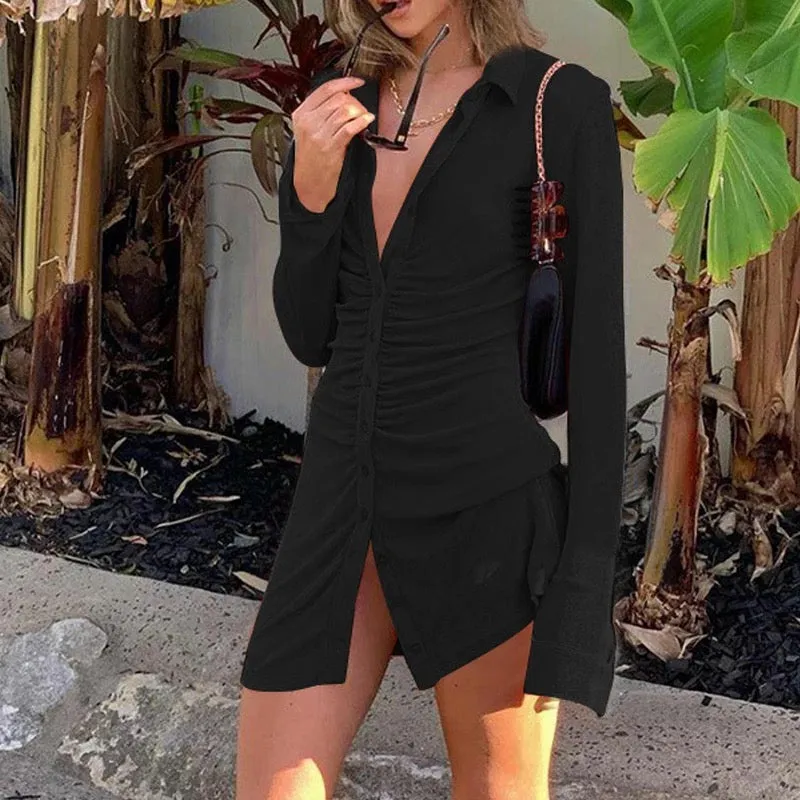 Ladies silky fashion shirt oversize dress
