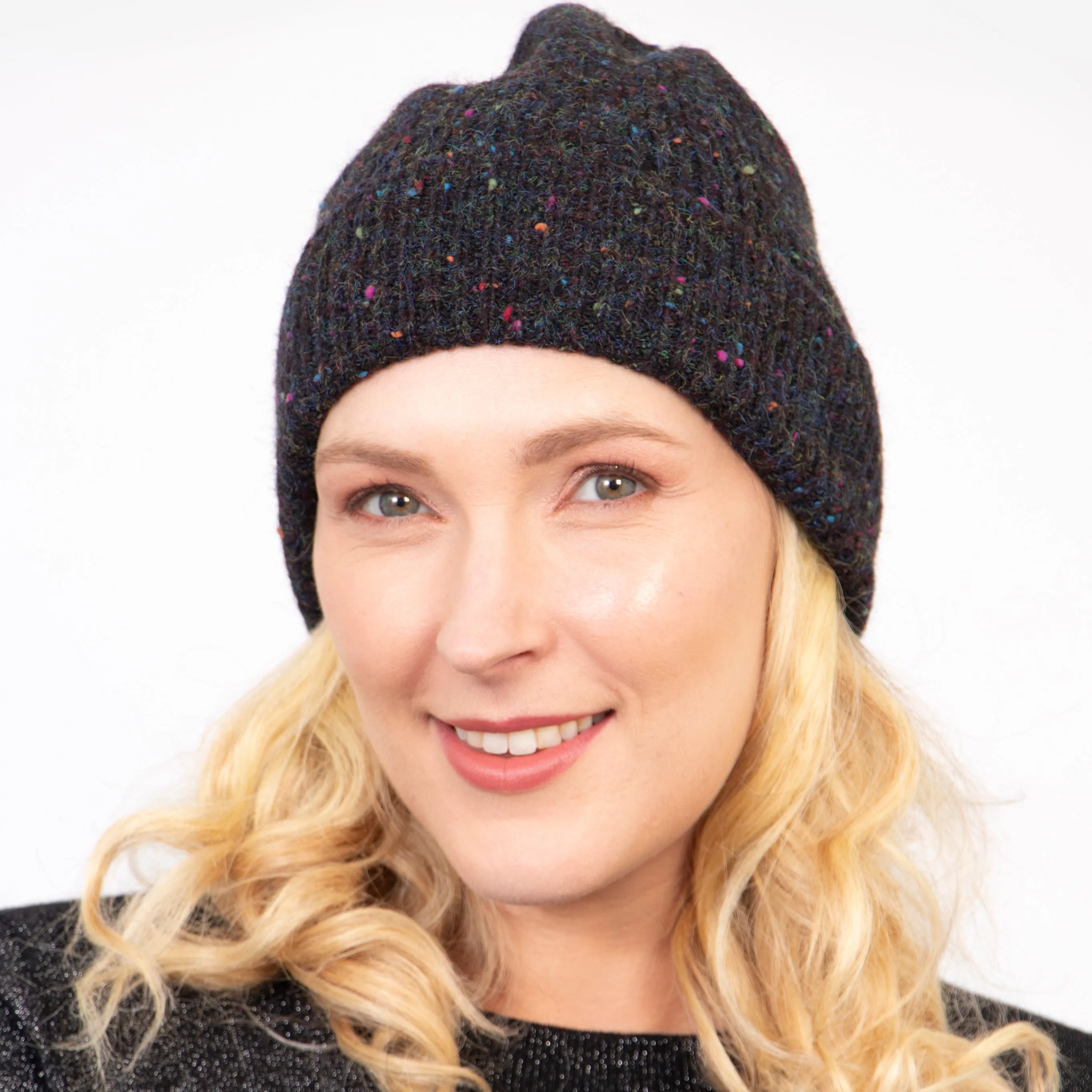 Lainey Beanie Hat - Black, Marl Knit