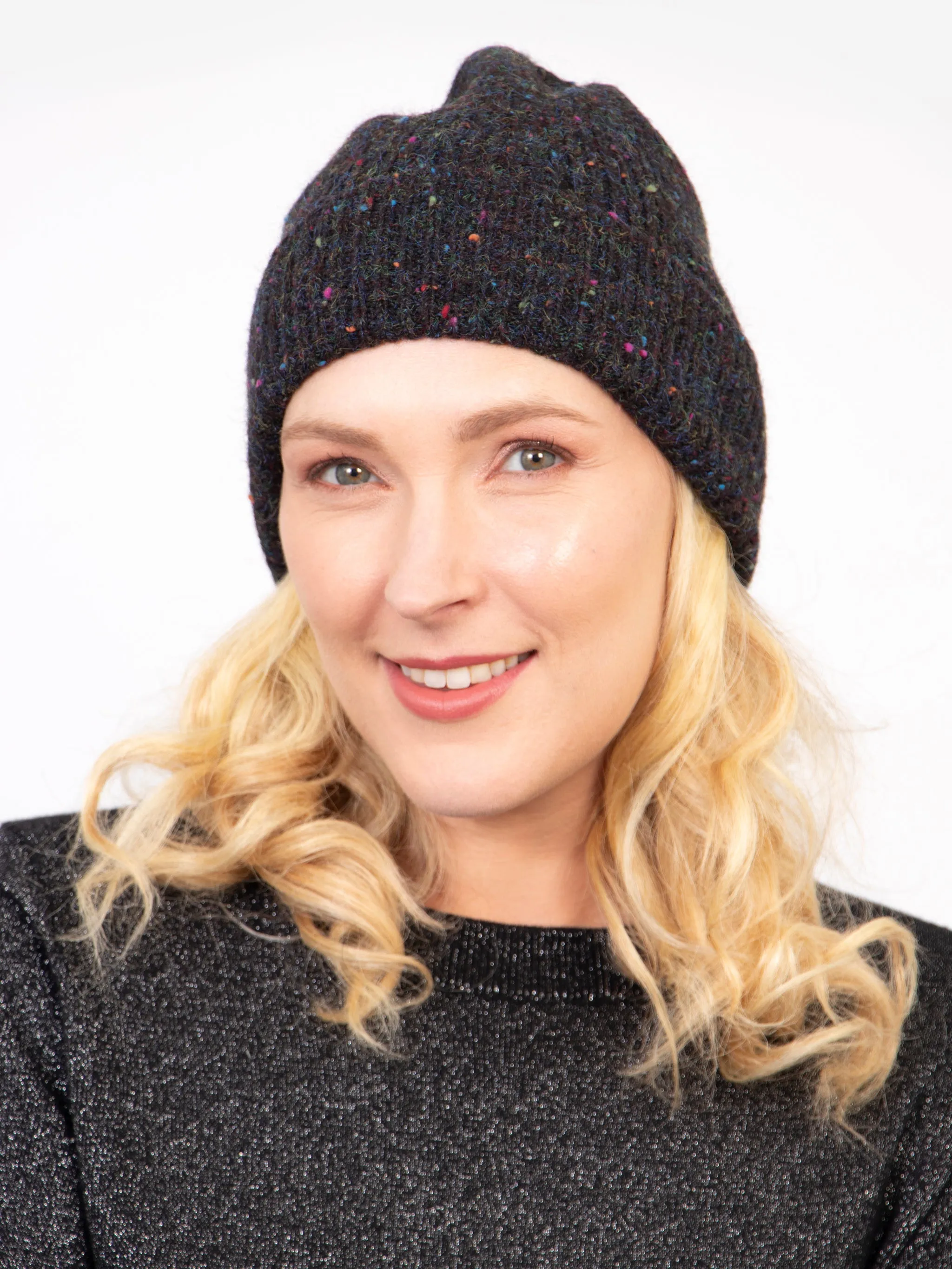 Lainey Beanie Hat - Black, Marl Knit