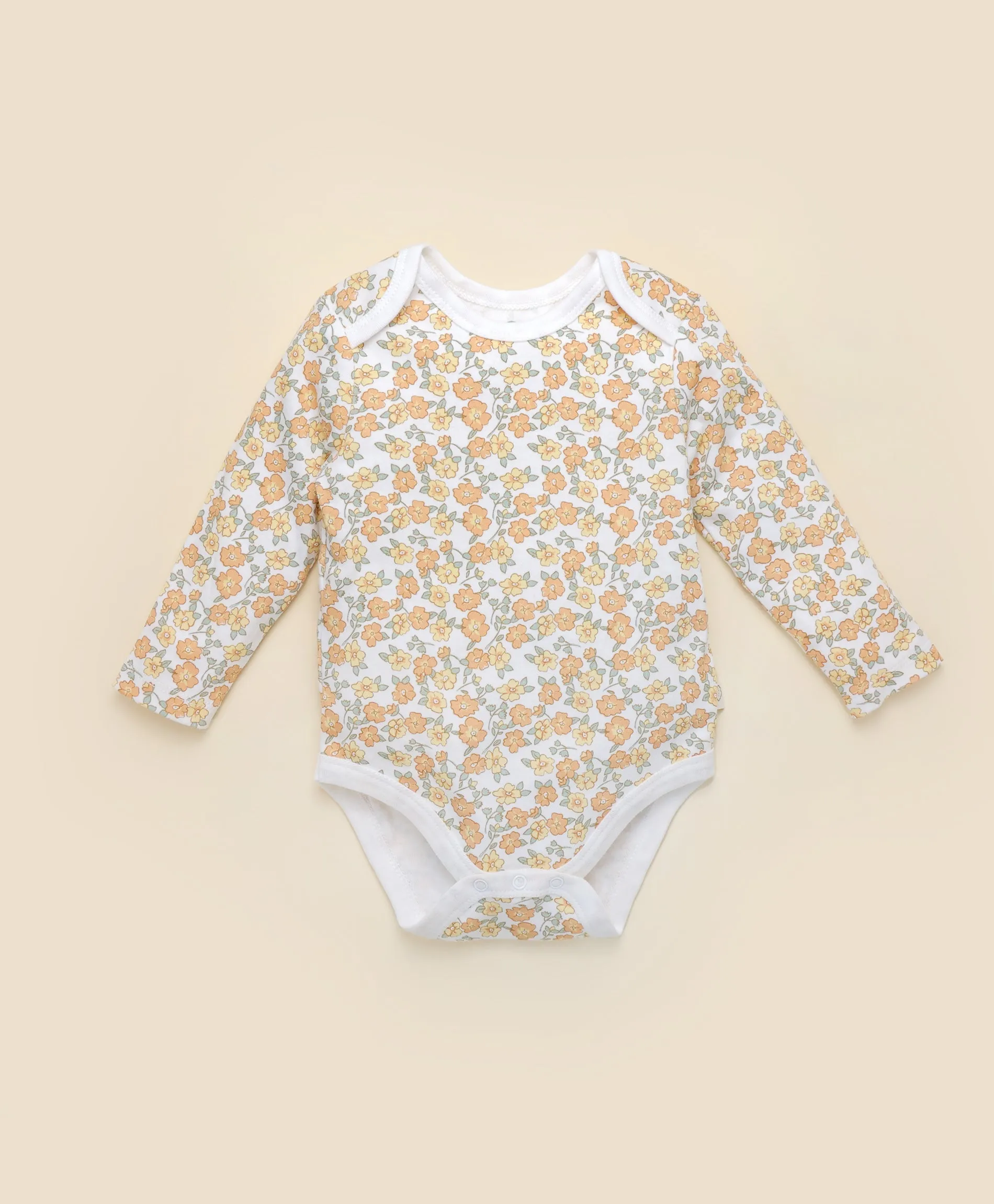 Long sleeve baby bodysuit - Orange Daisy